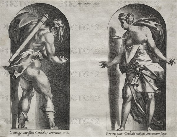 Cephalus and Procris in two Niches, 1538-1540. Creator: René Boyvin (French, c. 1525-aft 1580).