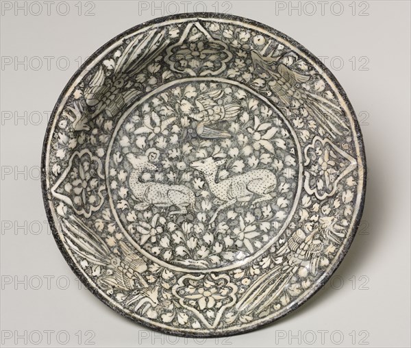 Ceramic dish with deer, phoenix, and lotus blossoms, 1300-1350. Creator: Unknown.
