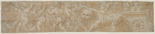 Chariot Drawn by Lions with Amorini (recto) Partial Architectural Study (verso) , first half 1500s. Creator: Unknown.