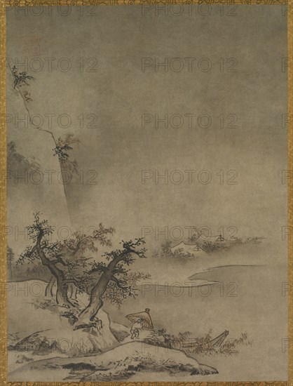 Chinese Servant Walking in the Rain, 1500s. Creator: Gaku? Z?ky? (Japanese, active about 1482-1514), attributed to.