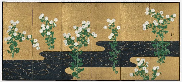Chrysanthemums by a Stream, late 1700s-early 1800s. Creator: Ogata Korin (Japanese, 1658-1716), follower of.