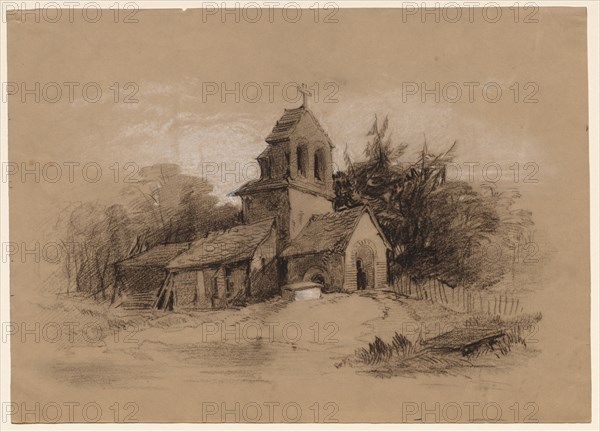 Church in a Landscape, 1800s. Creator: Henry Bright (British, 1810-1873).