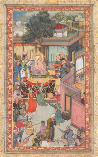 Circumcision ceremony for Akbar?s sons, painting 126 from an Akbar-nama (Book of Akbar)?, c. 1602-3. Creator: Dharam Das (Indian, active c. 1580-1605), attributed to.