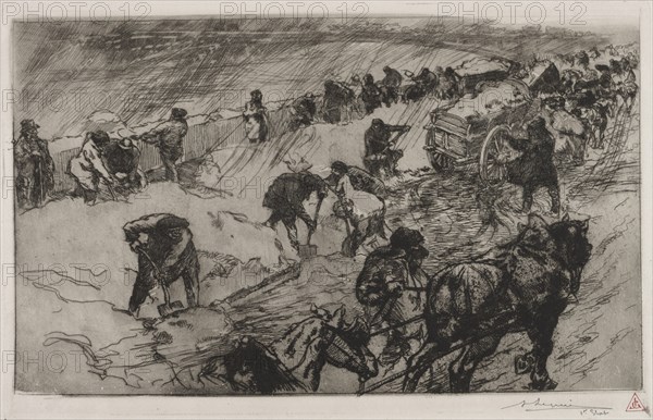 Combat contre la Neige, Quai aux Fleurs, 1890. Creator: Auguste Louis Lepère (French, 1849-1918).