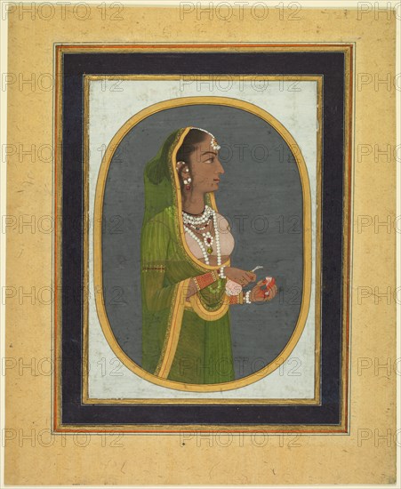 Court lady pouring wine, c. 1760. Creator: Muhammad Rizavi Hindi (Indian, active mid-1700s), attributed to.