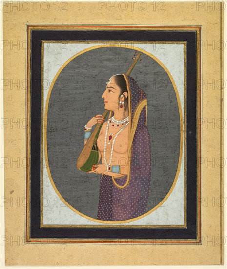 Court lady singing and playing the vina, c. 1760. Creator: Muhammad Rizavi Hindi (Indian, active mid-1700s), attributed to.