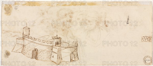 Crenelated Fortress (verso), 2nd half 1500s. Creator: Agostino Carracci (Italian, 1557-1602).