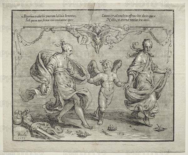Cupid dancing with two allegorical women, 1612. Creator: Paulus Moreelse (Dutch, 1571-1638).