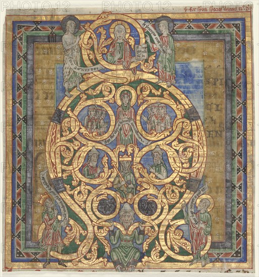 Cutting from an Antiphonary: Initial A[spiciens a longe]: The Tree of Jesse, c. 1115-1125. Creator: Unknown.