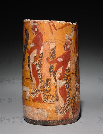 Cylindrical Vessel with Palace Scene, 600-900. Creator: Unknown.