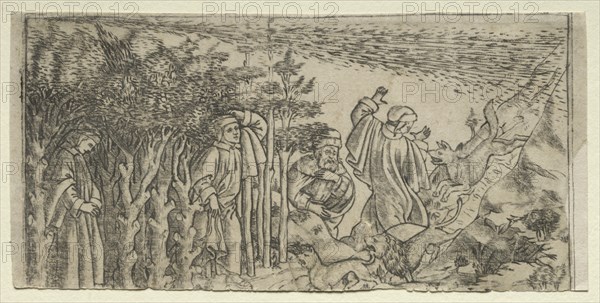 Dante Lost in the Wood: Escaping and Meeting Virgil, Canto I, 1481. Creator: Baccio Baldini (Italian, c. 1436-1487).