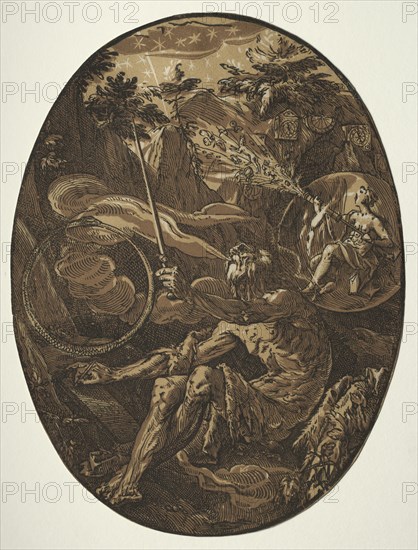 Demogorgon in the Cave of Eternity, c. 1588. Creator: Hendrick Goltzius (Dutch, 1558-1617).