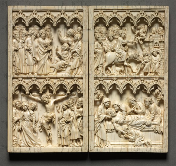 Diptych with Scenes from the Life of Christ (left wing: Raising of Lazarus and Crucifixion)?, c. 135 Creator: Unknown.