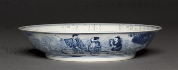 Dish with Laozi Riding a Water Buffalo (interior); Pavilion and Immortals in Rocky Landscape..., 172 Creator: Unknown.