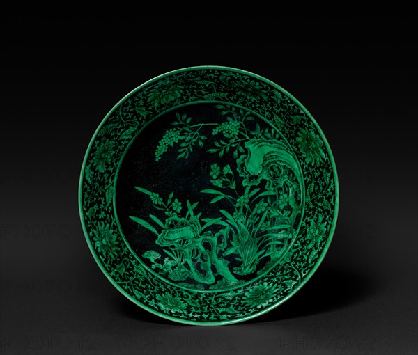 Dish with Narcissus and Rocks (interior); Floral Scrolls (exterior), 1736-1795. Creator: Unknown.