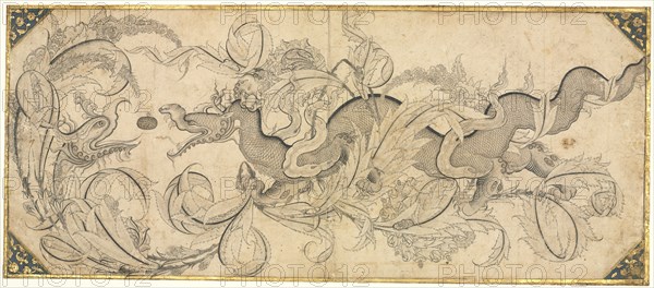 Dragon in foliage with lion and phoenix heads, mid-1500s. Creator: Sahkulu (Turkish), attributed to.