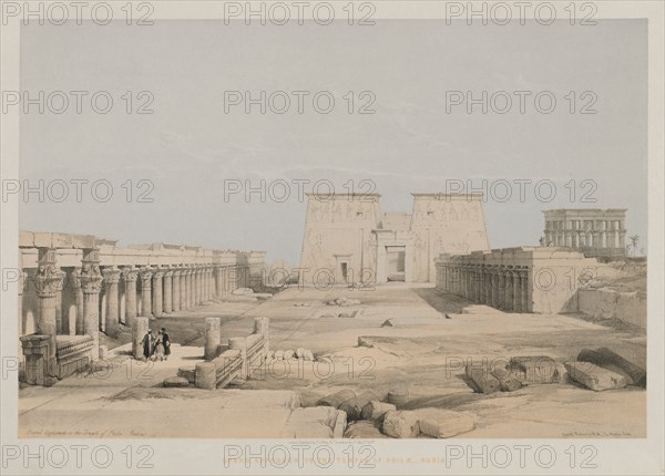 Egypt and Nubia, Volume I: Grand Approach to the Temple of Philae, Nubia, 1847. Creator: Louis Haghe (British, 1806-1885); F.G.Moon, 20 Threadneedle Street, London.