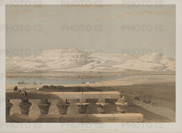 Egypt and Nubia, Volume I: Libyan Chain of Mountains, from the Temple of Luxor, 1847. Creator: Louis Haghe (British, 1806-1885); F.G.Moon, 20 Threadneedle Street, London.