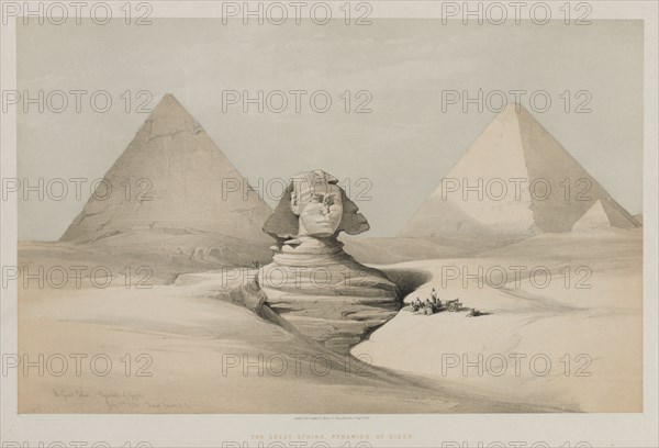 Egypt and Nubia, Volume I: The Great Sphinx, Pyramids of Gezeeh, 1846. Creator: Louis Haghe (British, 1806-1885); F.G.Moon, 20 Threadneedle Street, London.