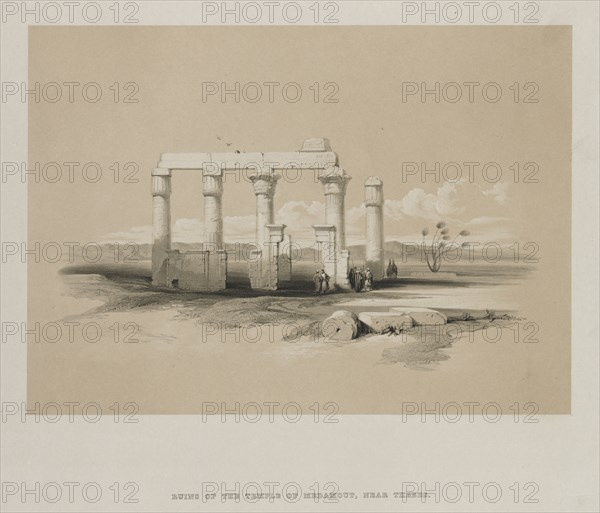 Egypt and Nubia, Volume II: Ruins of the Temple of Madamoud, at Thebes, 1847. Creator: Louis Haghe (British, 1806-1885); F.G.Moon, 20 Threadneedle Street, London.