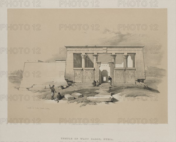 Egypt and Nubia, Volume II: Temple at Wady Dabod, Nubia, 1848. Creator: Louis Haghe (British, 1806-1885).