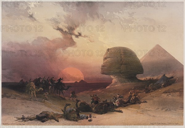 Egypt and Nubia, Volume III: Approach of the Simoon-Desert at Gizeh, 1849. Creator: Louis Haghe (British, 1806-1885); F.G. Moon, 20 Threadneedle Street, London.