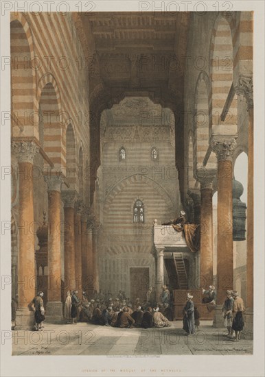Egypt and Nubia, Volume III: Interior of the Mosque of the Metwalys, 1849. Creator: Louis Haghe (British, 1806-1885); F.G.Moon, 20 Threadneedle Street, London.