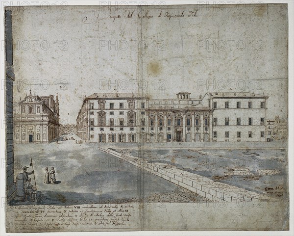 Eighteen Views of Rome: The Collegio di Propaganda Fide (recto), 1665. Creator: Lievin Cruyl (Flemish, c. 1640-c. 1720).