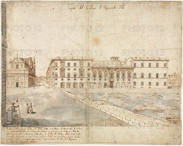 Eighteen Views of Rome: The Collegio di Propaganda Fide (recto)?, 1665. Creator: Lievin Cruyl (Flemish, c. 1640-c. 1720).