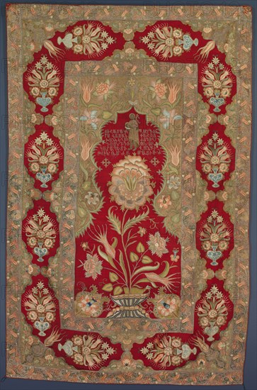 Embroidered Armenian liturgical curtain, 1763. Creator: Unknown.