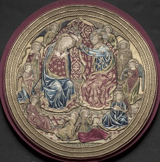 Embroidered Tondo from an Altar Frontal: The Coronation of the Virgin, 1459. Creator: Unknown.