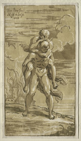 Eneas Carrying Anchises, his Father, from the Burning of Troy, 1723. Creator: Antonio Maria I Zanetti (Italian, 1680-1757).