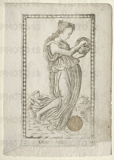 Erato (lyric and love poetry) (from the Tarocchi series D..., before 1467. Creator: Master of the E-Series Tarocchi (Italian, 15th century).