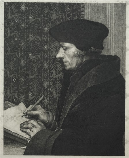 Erasmus, after Holbein, 1863. Creator: Félix Bracquemond (French, 1833-1914).