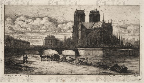 Etchings of Paris: The Apse of the Cathedral of Notre Dame, 1854. Creator: Charles Meryon (French, 1821-1868).