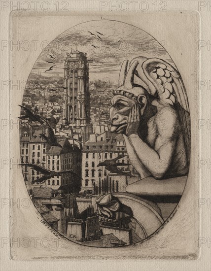 Etchings of Paris: The Gargoyle, 1853. Creator: Charles Meryon (French, 1821-1868).