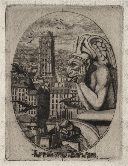 Etchings of Paris: The Gargoyle, 1853. Creator: Charles Meryon (French, 1821-1868).