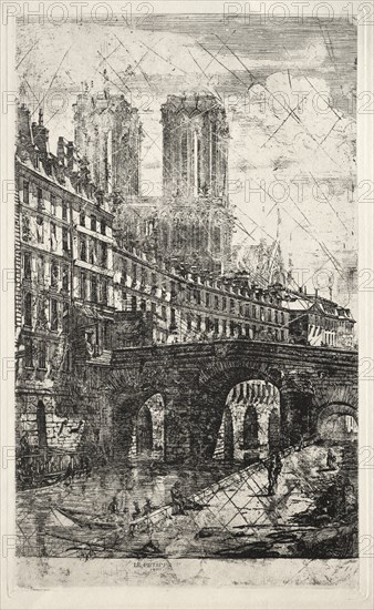 Etchings of Paris: The Little Bridge, 1850. Creator: Charles Meryon (French, 1821-1868).