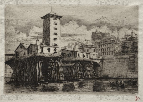 Etchings of Paris: The Notre Dame Pump, 1852. Creator: Charles Meryon (French, 1821-1868).