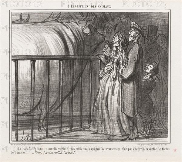 Exposition of Animals : Pl. 5, The Cow-Elephant, New Variety.... Creator: Honoré Daumier (French, 1808-1879); Mon. Martinet, r. Rivoli, et 41 r. Vivienne.