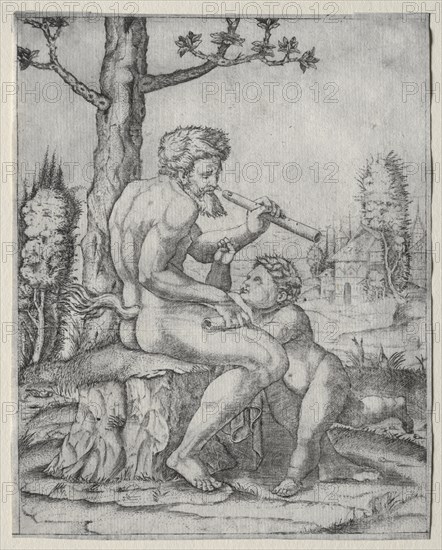 Faun and Child, c. 1509. Creator: Marcantonio Raimondi (Italian, 1470/82-1527/34).