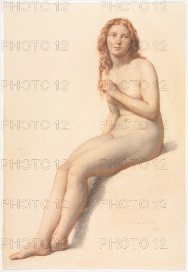 Female Nude, Seated, Three Quarter View from Front, 1859. Creator: William Mulready (British, 1786-1863).