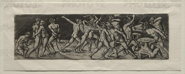 Fight between Eleven Warriors. Creator: Allaert Claesz (Netherlandish, fl. 1508-1534).