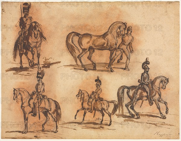 Five Equestrian Studies: Cavalrymen, mid 19th century. Creator: Auguste Raffet (French, 1804-1860).