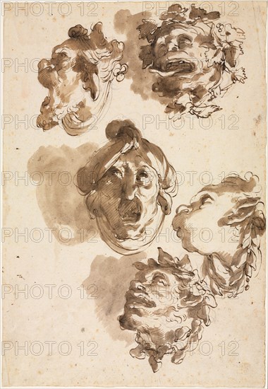 Five Grotesque Heads, second half 1700s. Creator: Gaetano Gandolfi (Italian, 1734-1802).