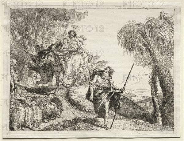 Flight into Egypt: The Holy Family and the Flock of Sheep. Creator: Giovanni Domenico Tiepolo (Italian, 1727-1804).