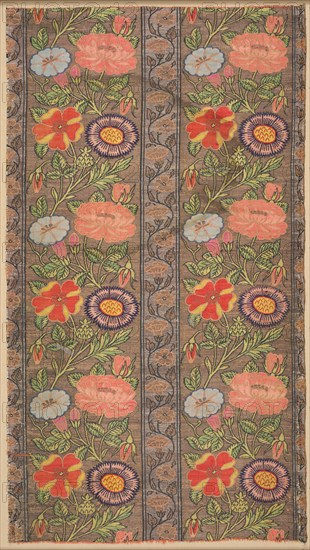 Floral striped silk on a golden ground, 1600-1650. Creator: Unknown.