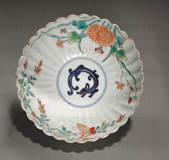 Fluted Bowl with Dragon, Butterfly, and Flowers, early 1700s. Creator: Unknown.