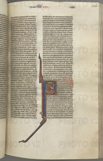 Fol. 136r, Kings IV, historiated initial P, Ahaziah falling from a tower, c. 1275-1300. Creator: Unknown.
