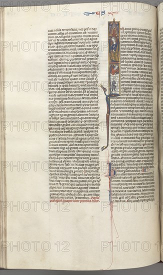 Fol. 174v, Ezra, historiated initial I, Cyrus directing the building of the Temple, c. 1275-1300. Creator: Unknown.